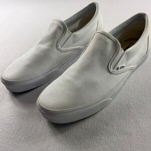 Vans Classic Slip-On White Canvas Skate Shoes Mens 13 Womens 14.5 Minimalist Y2K